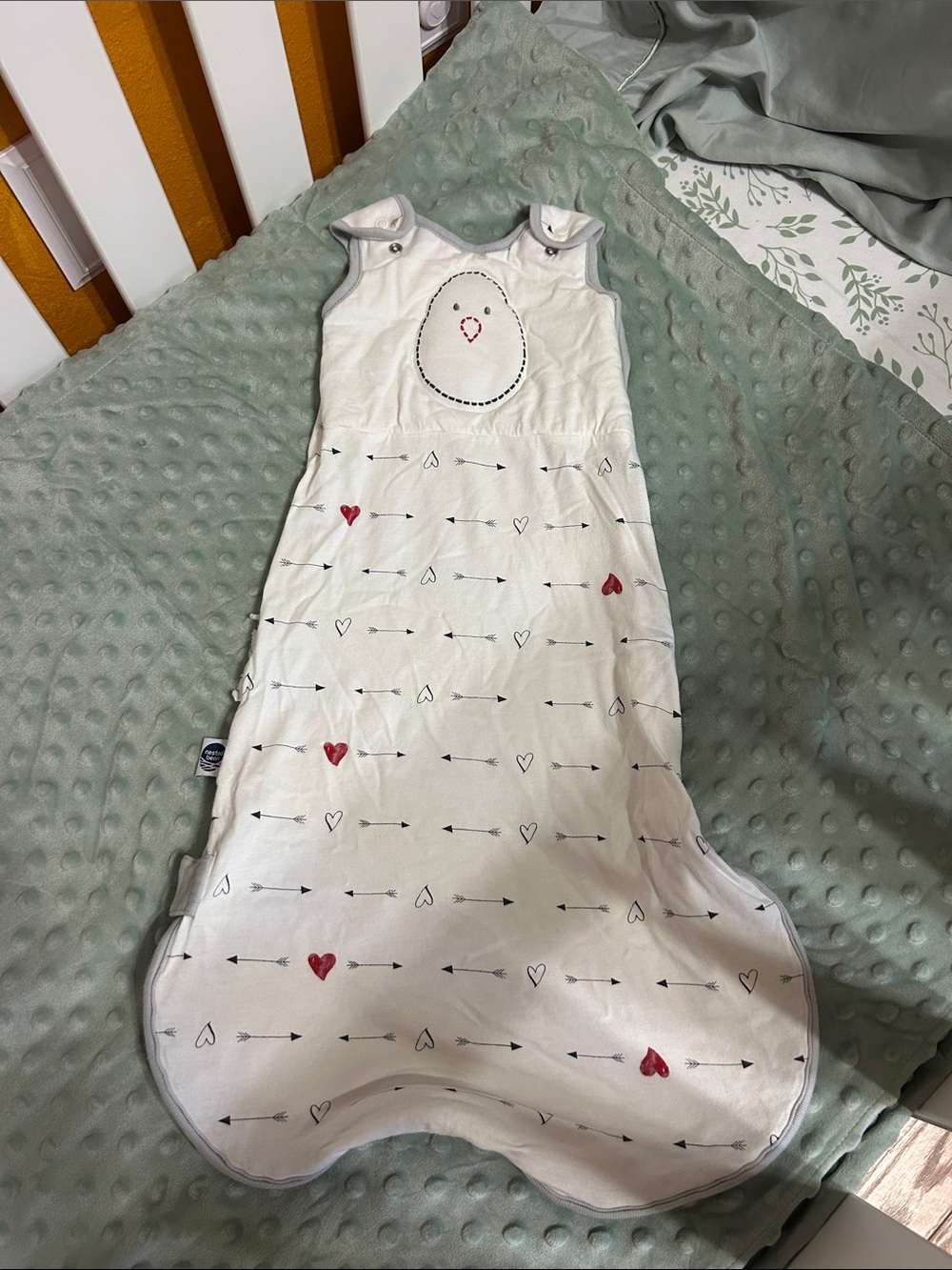 Nested Bean White Sleep Sack with Red Hearts and Black Arrows